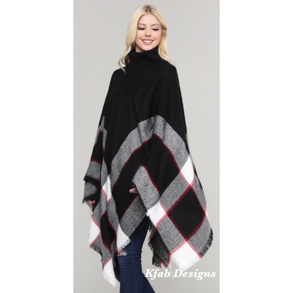 🥰LAST! Black Plaid Contrast Turtleneck Poncho! - Picture 5 of 5